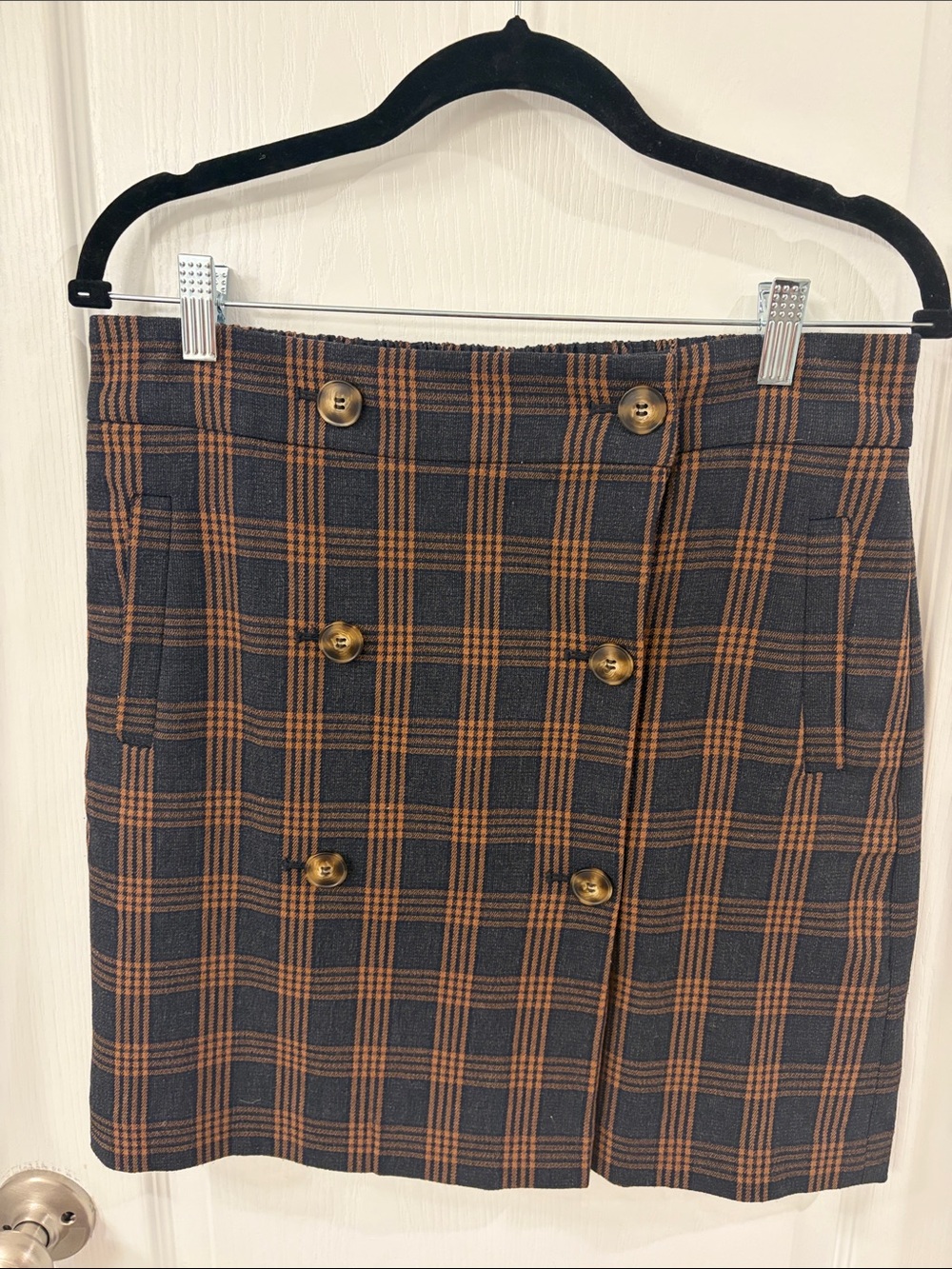 Madewell Brown and Black Plaid Double-Button Mini Skirt